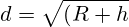 d=\sqrt{(R+h)^2-R^2}=\sqrt{h(2R+h)}